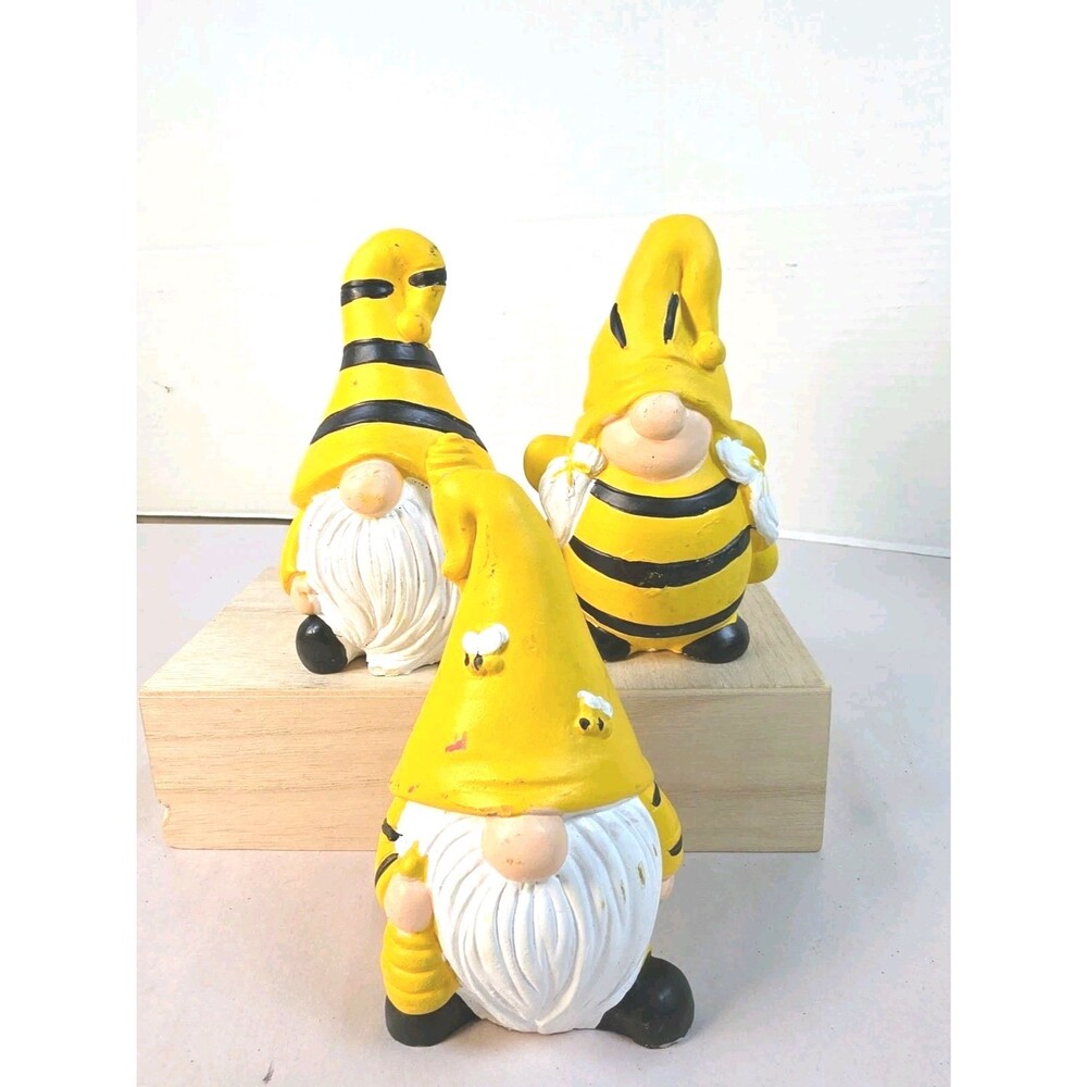 Set Of 3 Vintage 5" Cement Hand-painted Bee Garden gnomes
